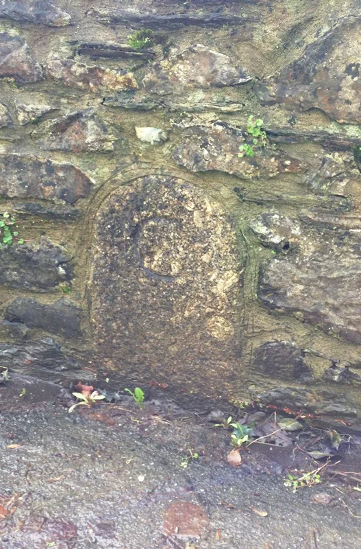 Turnpike Stone Set Into Wall at SX 7428 6614 near The Rock
