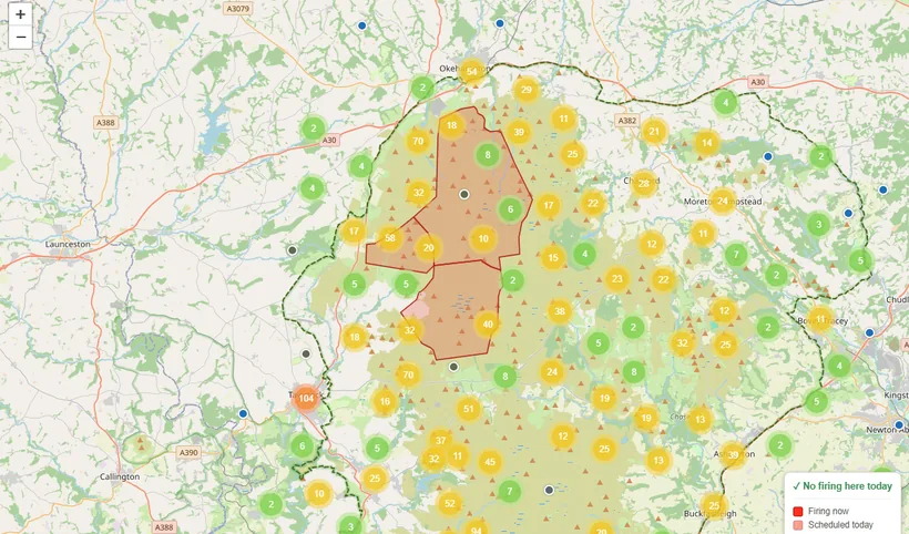Dartmoor firing times map