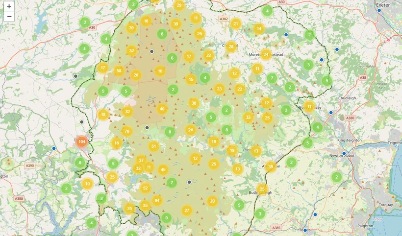 The full Our Dartmoor map of listings
