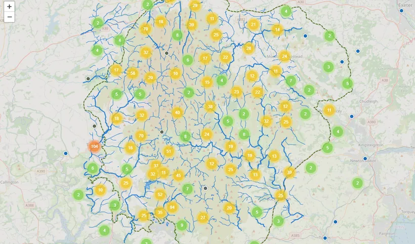 Dartmoor rivers and waterways map